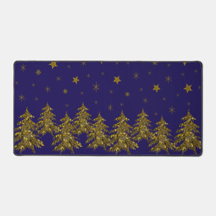 Sparkly Christmas tree, moon, stars Desk Mat