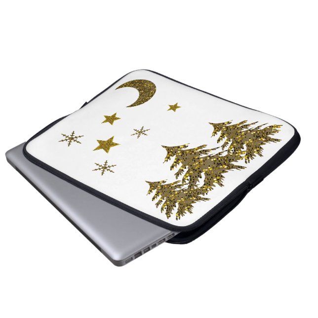 Sparkly Christmas tree, moon, stars Laptop Sleeve (Front Bottom)