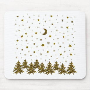 Sparkly Christmas tree, moon, stars Mouse Pad