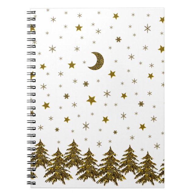 Sparkly Christmas tree, moon, stars Notebook (Front)