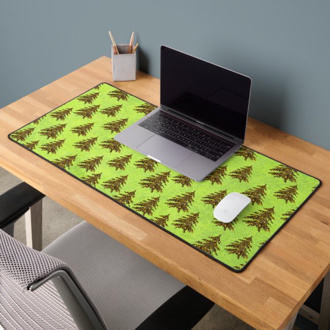 Sparkly Christmas tree on abstract green paper Desk Mat (Office 2)