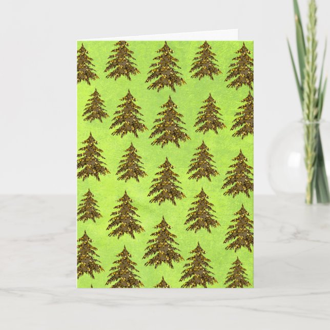 Sparkly Christmas tree on abstract paper Holiday Card (Front)