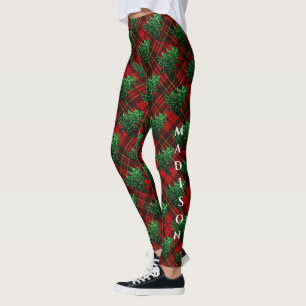Sparkly Christmas tree pattern tartan Personalise Leggings