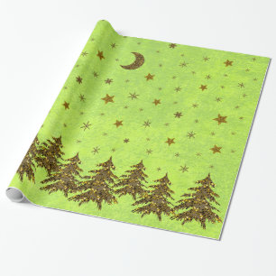 Sparkly Christmas tree, stars on abstract paper