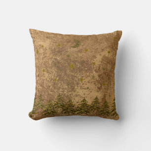 Sparkly Christmas tree, stars on abstract paper Cushion