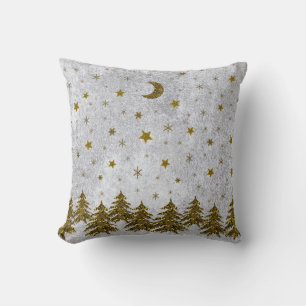 Sparkly Christmas tree, stars on abstract paper Cushion
