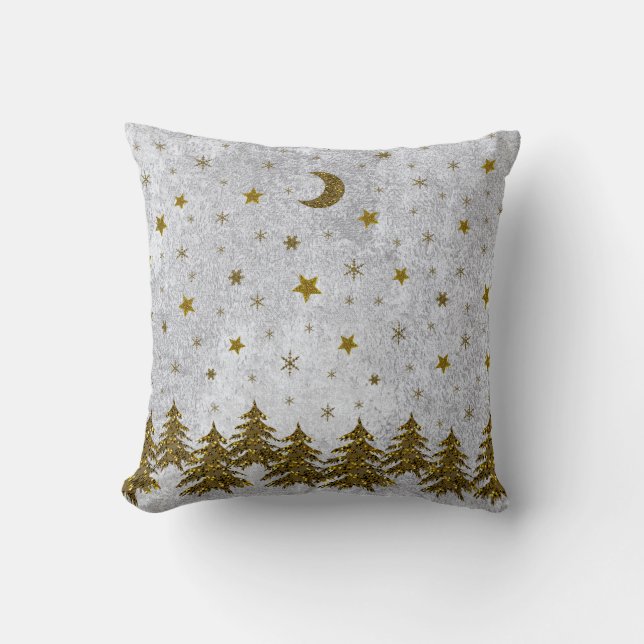 Sparkly Christmas tree, stars on abstract paper Cushion (Front)