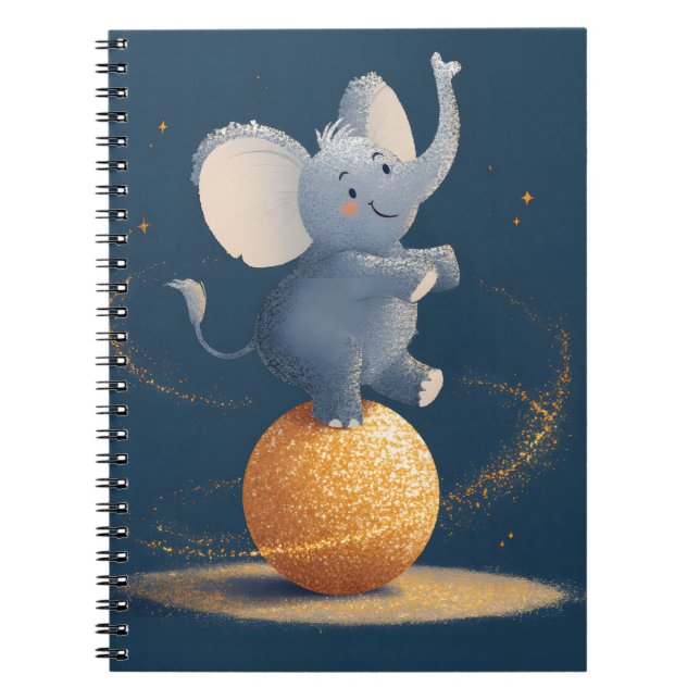 Sparkly Circus Elephant on Golden Ball Art Notebook (Front)