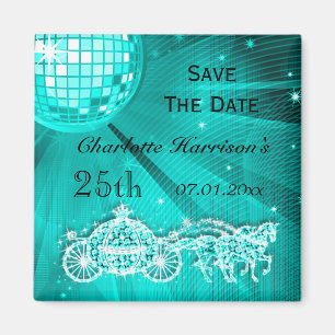 Sparkly Coach & Horses 25th Birthday Save The Date Magnet