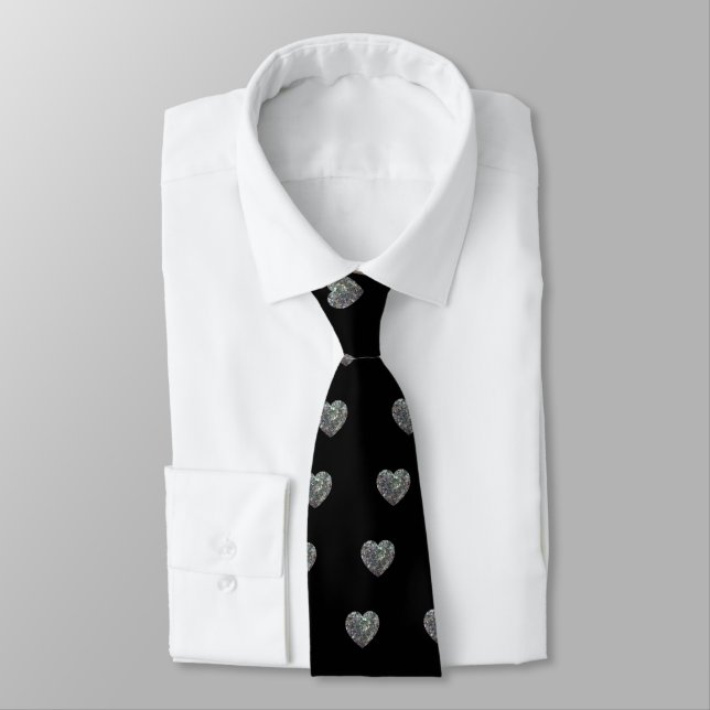 Sparkly colorful silver mosaic Heart pattern Tie (Tied)