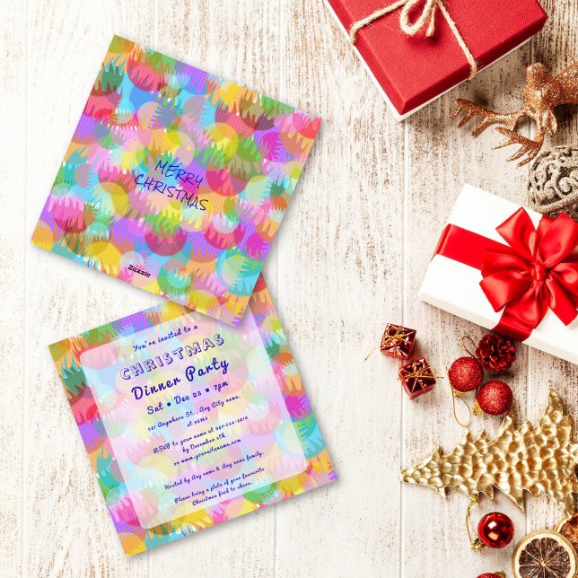 Sparkly Colorful Simple Christmas Dinner Party  Invitation (Creator Uploaded)
