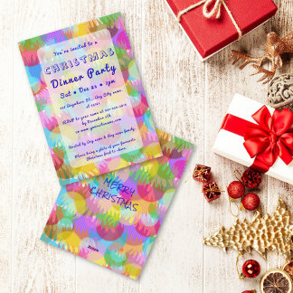 Sparkly Colorful Simple Christmas Dinner Party  Invitation