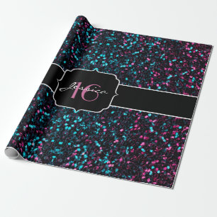 Sparkly colourful pink and blue mosaic Sweet 16 Wrapping Paper