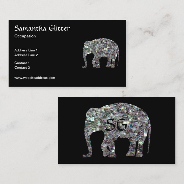 Sparkly Colourful silver mosaic Elephant Monogram Business Card (Front/Back)