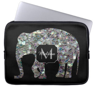 Sparkly colourful silver mosaic Elephant Monogram Laptop Sleeve