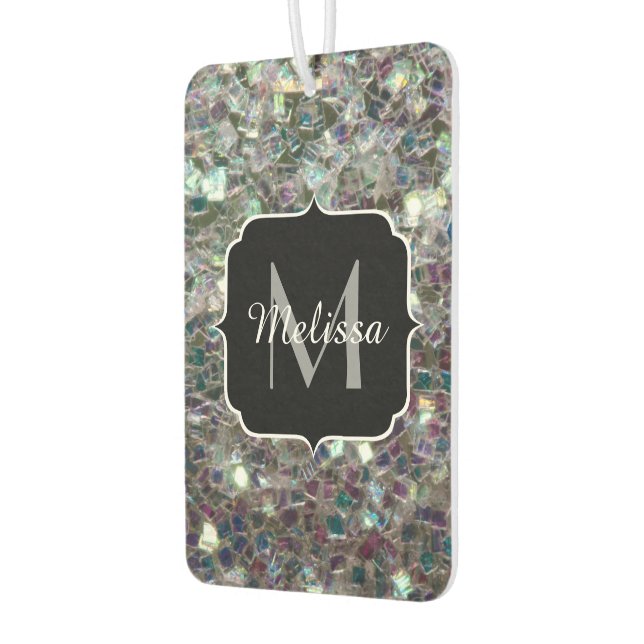 Sparkly colourful silver mosaic Monogram Car Air Freshener (Left)