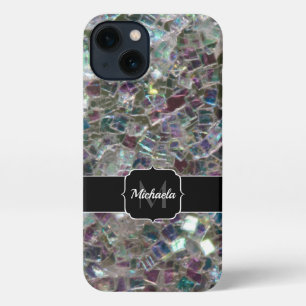 Sparkly colourful silver mosaic Monogram iPhone 13 Case