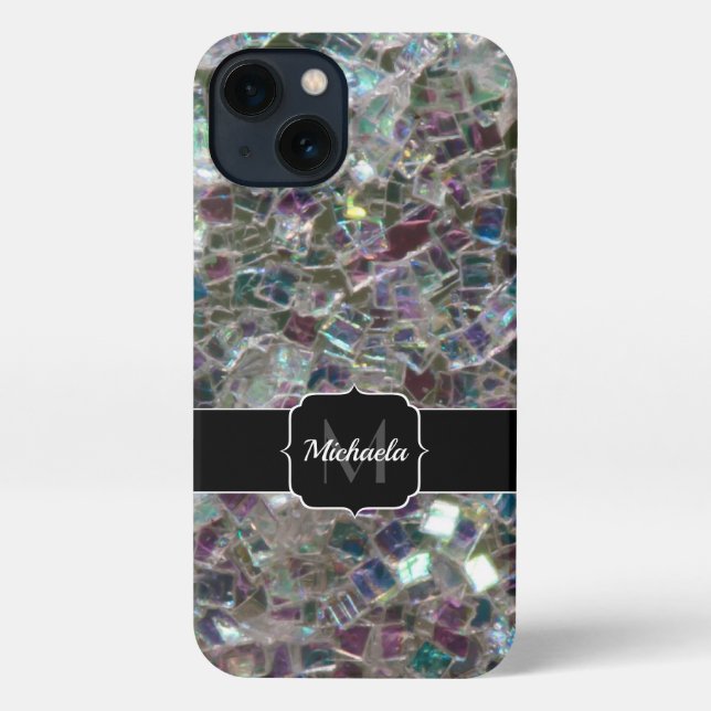 Sparkly colourful silver mosaic Monogram iPhone Case (Back)