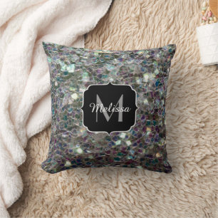 Sparkly colourful silver mosaic Monogram PLdesign Cushion