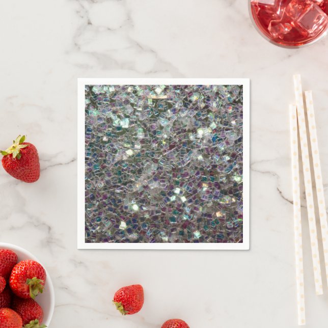 Sparkly colourful silver mosaic napkin (Insitu)