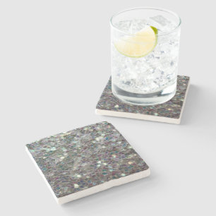 Sparkly colourful silver mosaic stone coaster
