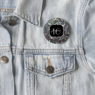 Sparkly colourful silver mosaic Sweet 16 6 Cm Round Badge