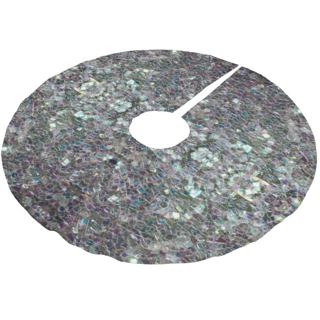 Sparkly colourful silver mosaic v2 brushed polyester tree skirt (Angled)