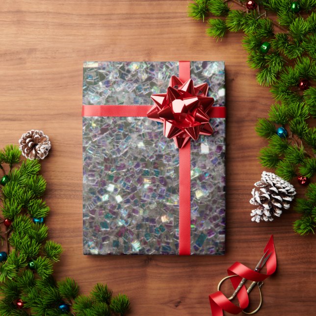 Sparkly colourful silver mosaic v3 wrapping paper (Holiday Gift)