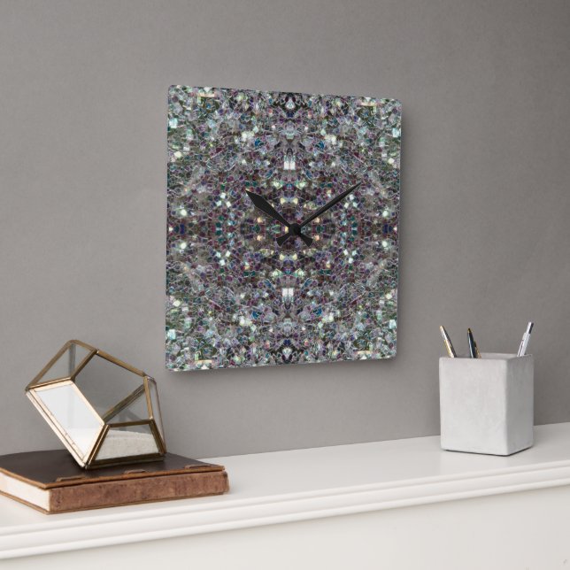 Sparkly colourful silver mosaic v4 - Mandala Square Wall Clock (Office)