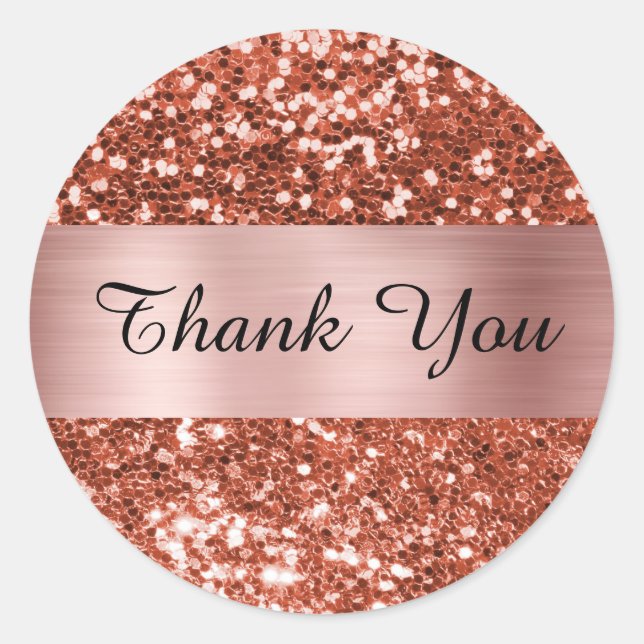 Sparkly Copper Glitter Rose Gold Shimmer Foil Classic Round Sticker (Front)