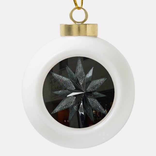Sparkly Crystal Star Ceramic Ball Ornament (Front)