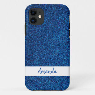 Sparkly Custom Name Girly Blue Glitter iPhone 11 Case