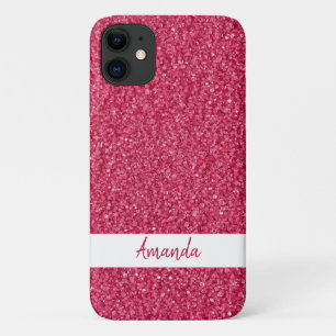 Sparkly Custom Text Girly Pink Glitter iPhone 11 Case