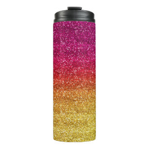 Sparkly Dark Pink & Yellow Gradient Glitter Thermal Tumbler