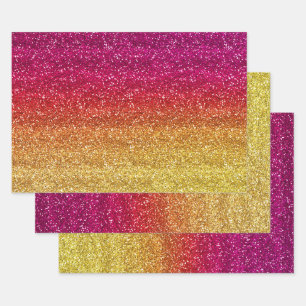 Sparkly Dark Pink & Yellow Gradient Glitter Wrapping Paper Sheet