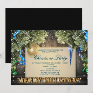 Sparkly Decorated Pine Christmas Party Invitation