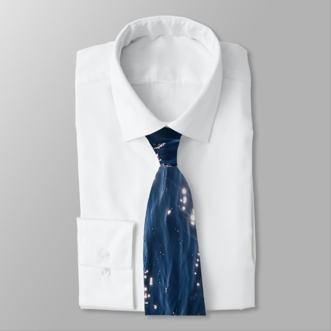 Sparkly Deep Blue Sea Waves Tie (Tied)