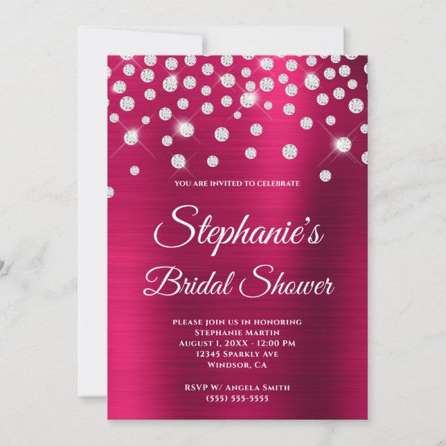 Sparkly Diamond Berry Pink Foil Bridal Shower Invitation (Front)