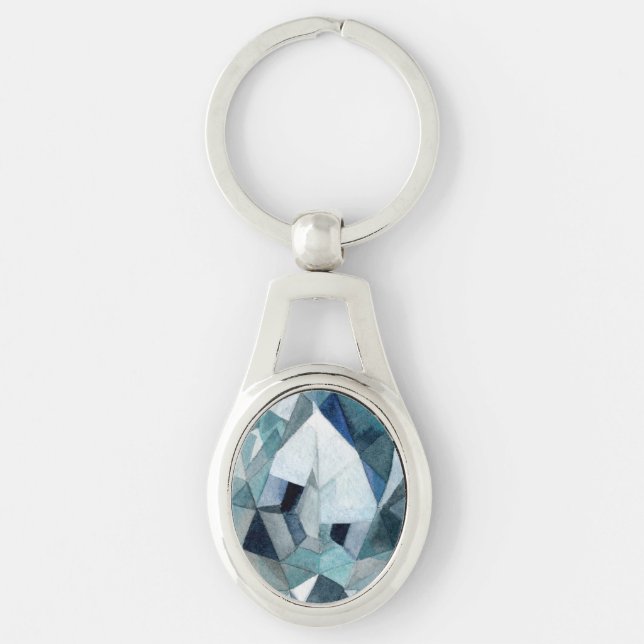 Sparkly Diamond Cut Look Blue Grey Design Key Ring (Front)