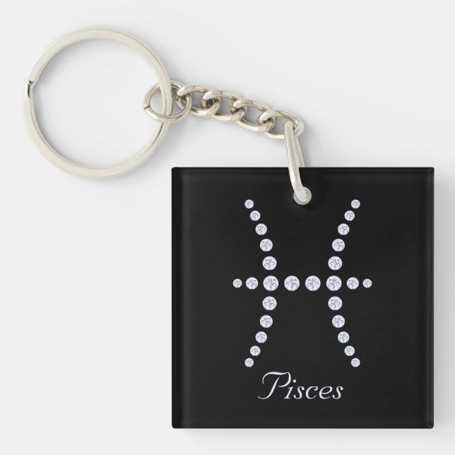 Sparkly Diamond Pisces Symbol   Key Ring (Front)