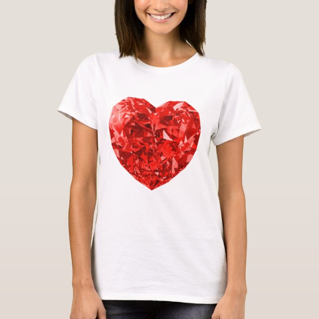 Sparkly Diamond Red Heart Design T-Shirt (Front)