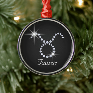 Sparkly Diamond Taurus  Metal Ornament