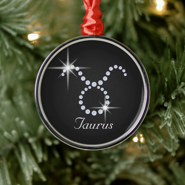 Sparkly Diamond Taurus  Metal Ornament (Tree)
