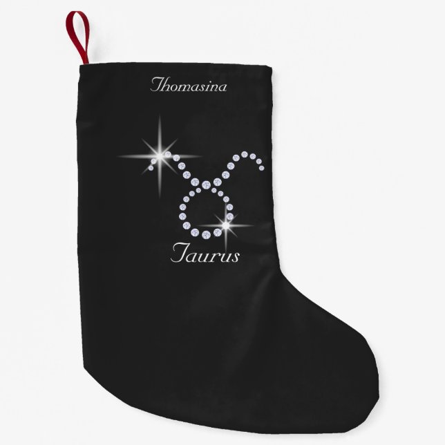 Sparkly Diamond Taurus Personalised Small Christmas Stocking (Front)