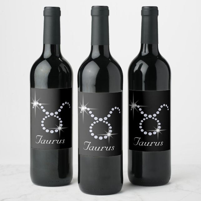 Sparkly Diamond Taurus Symbol Wine Label (Bottles)