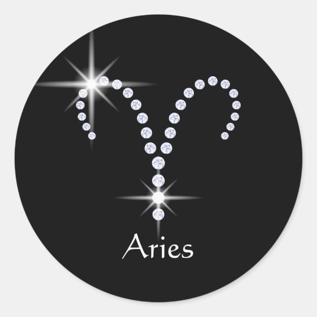 Sparkly Diamonds Aries Symbol Classic Round Sticker (Front)