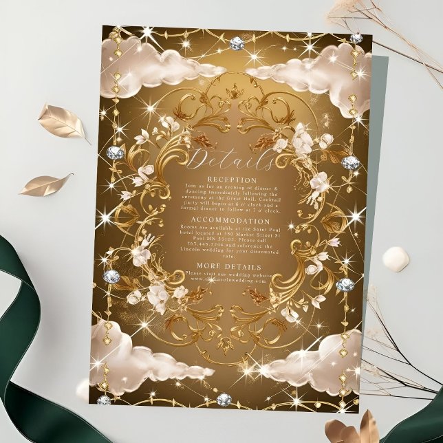 Sparkly Diamonds Golden florals Wedding Enclosure Card (Creator Uploaded)