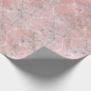Sparkly Diamonds Marble Silver Pink Rose Gold Wrapping Paper