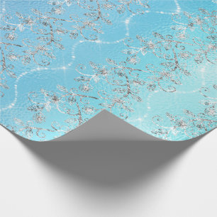 Sparkly Diamonds Silver Grey Blue Ocean Glass Wrapping Paper