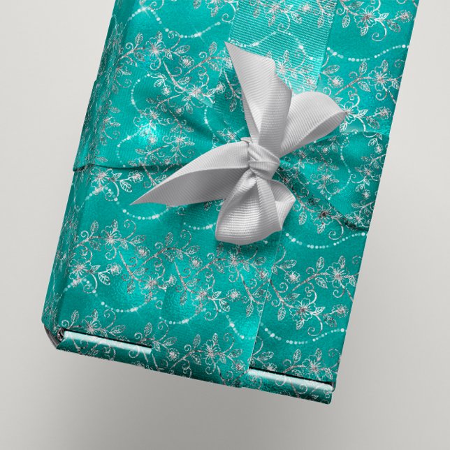 Sparkly Diamonds Silver Grey Teal Tiffany Glass Wrapping Paper (Sparkly Diamonds Silver Gray Teal Blue Glass Wrapping Paper)